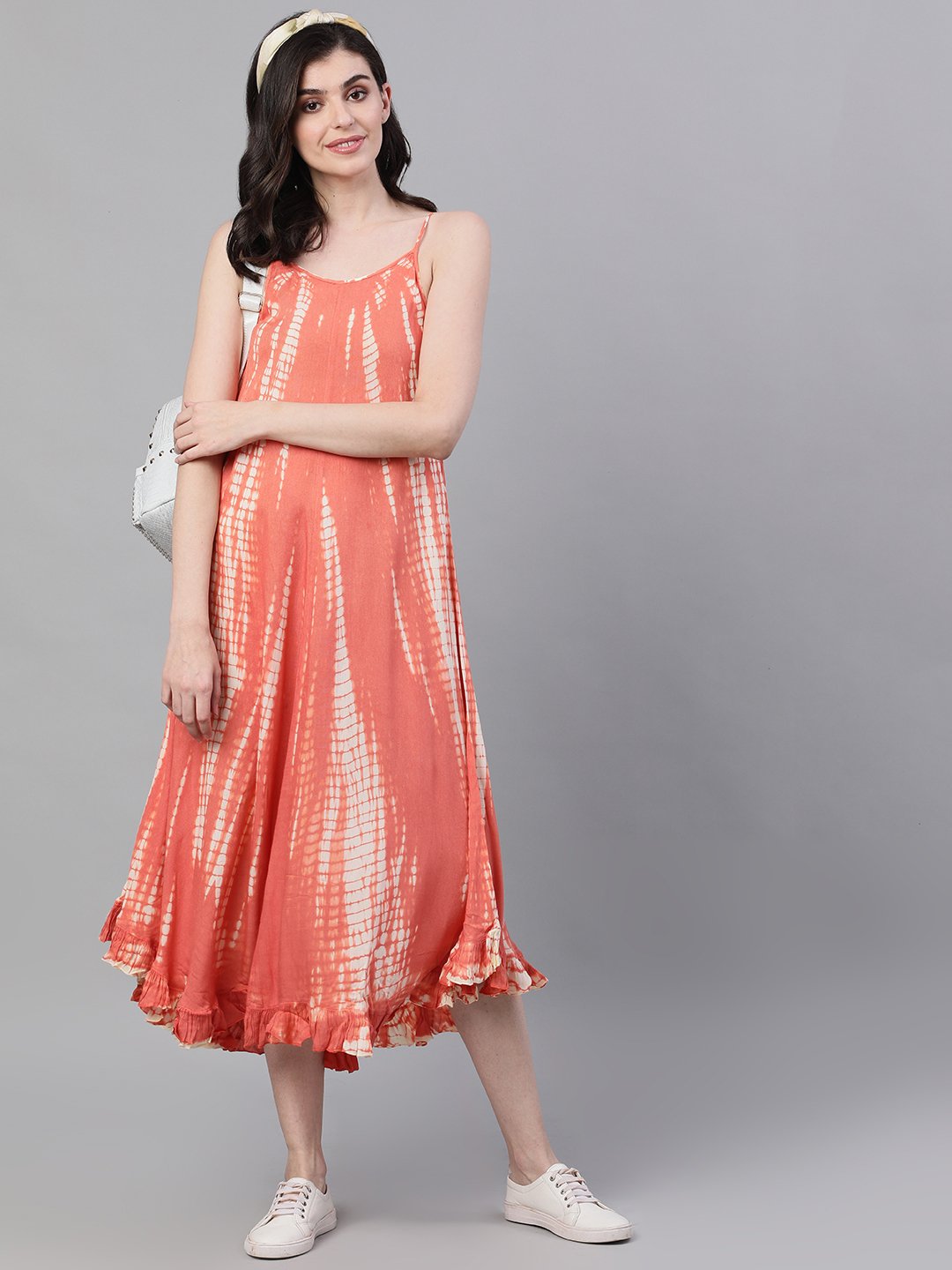 Buy Ishin Women's Rayon Peach Tie & Dye Umbrella Dress Online ...