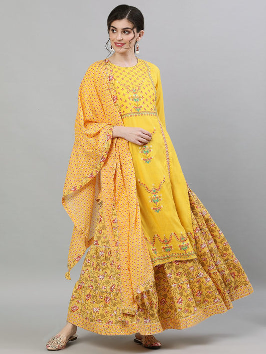 Yellow Leheriya Print Chikankari Kurta – akheri