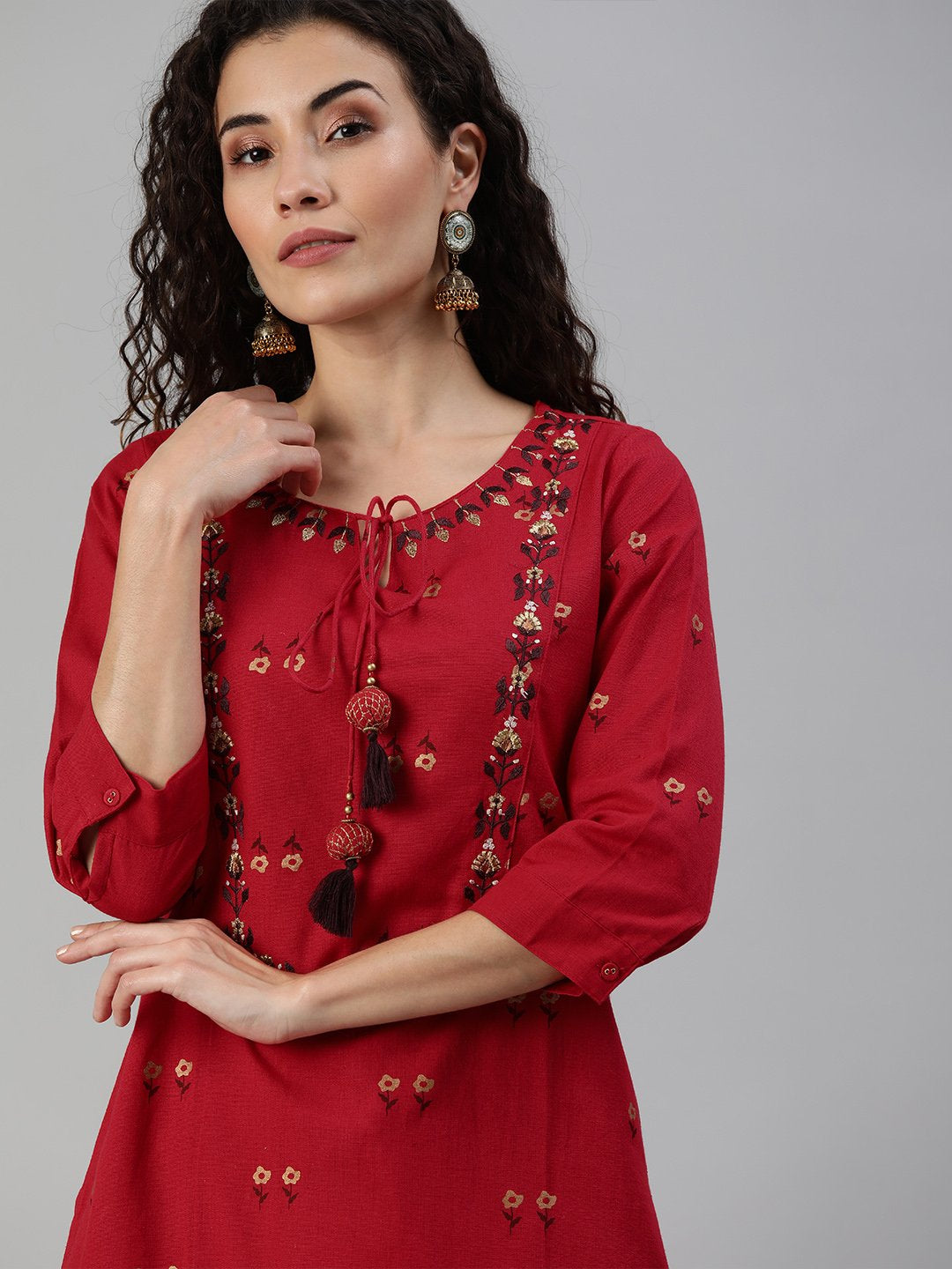 Buy Ishin Women's Red Yoke Design A-Line Kurta Online – ISHIN FASHIONS