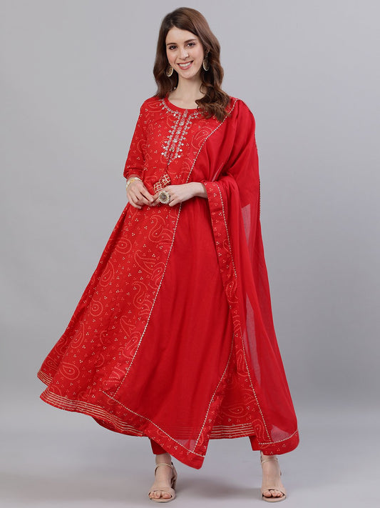 Buy Ishin Women's Rayon Red Yoke Embellished Anarkali Kurta Online – ISHIN  FASHIONS