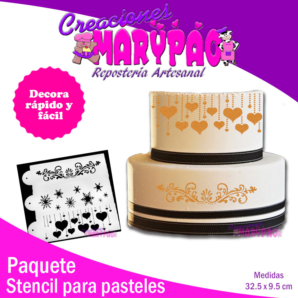 Stencils Para Pasteles Corazones, Copos, Grecas - 3 piezas – Creaciones  Marypao