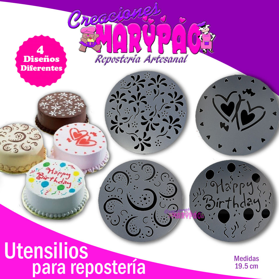 Stencils Para Pasteles Paq. 4 pzas – Creaciones Marypao