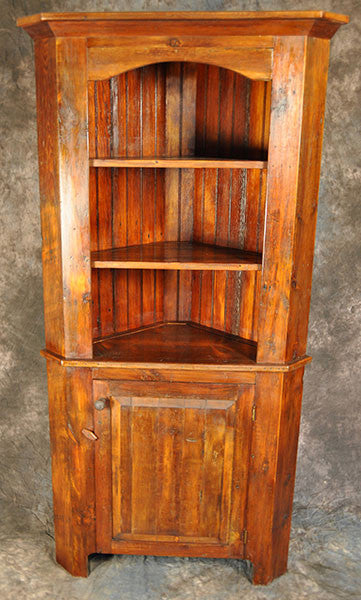 Reclaimed Barnwood Open Top Raised Panel Corner Cupboard
