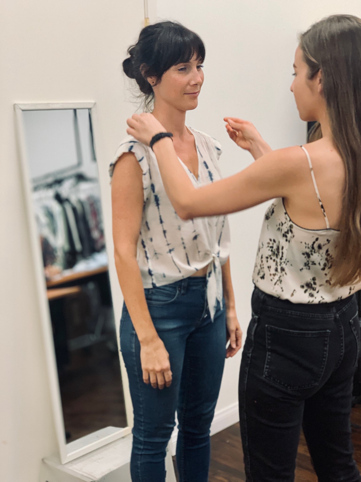 Womens Designer, Chelsea fitting a top from the Resort 20 collection.