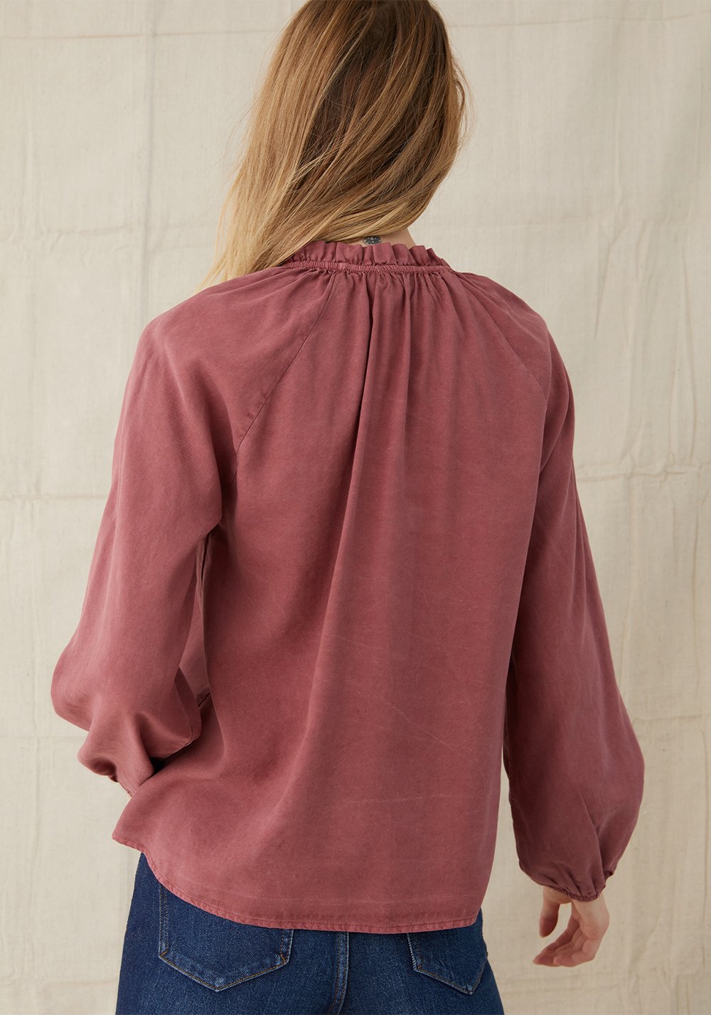 Raglan Ruffle Neck Blouse