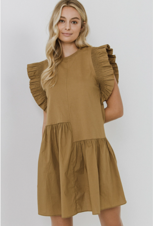 Mixed Media Ruffle Detail Dress