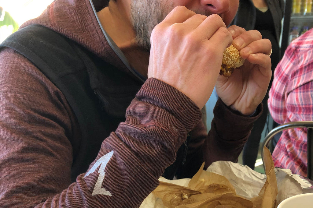 Noshing before skiing at Colorado Bagel Company in Steamboat