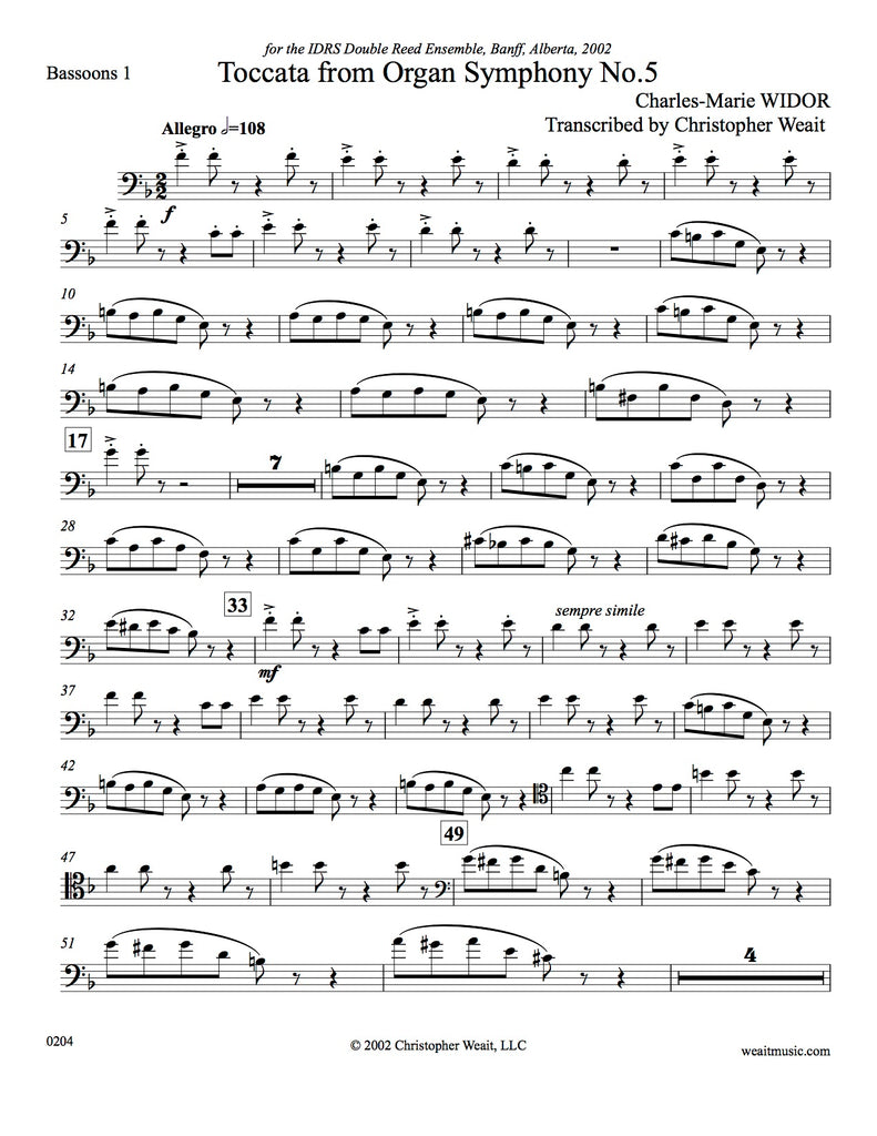 toccata from symphony 5 organ brass quintet sheet music