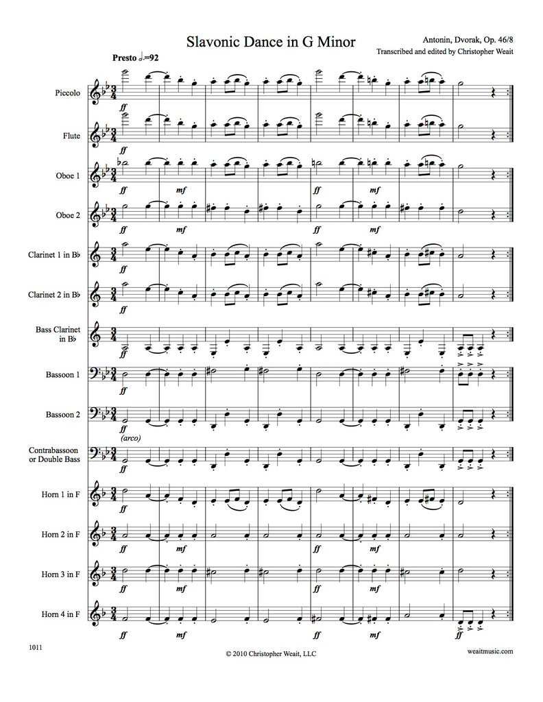 Slavonic Dance Op 46 8 Score Parts Chamber Wind Trevco Music