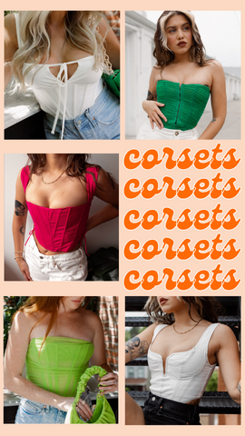 Picture of different corsets available at Brightside