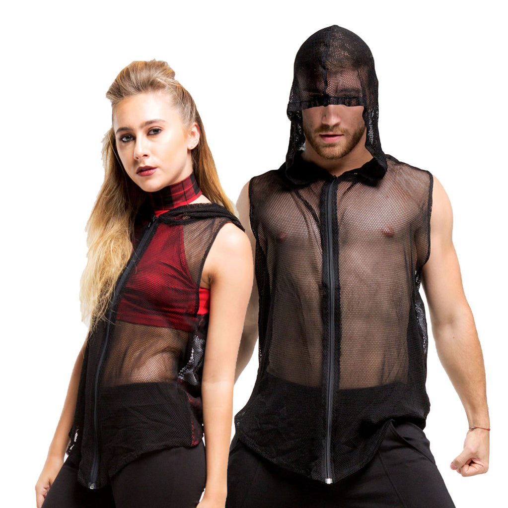 mesh sleeveless hoodie