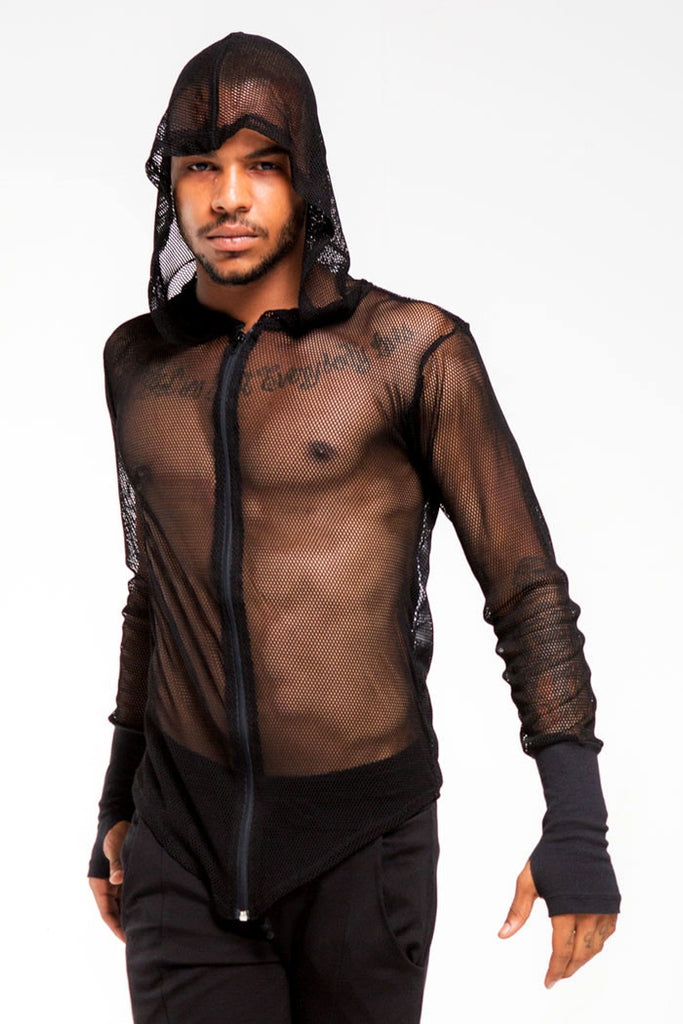 black mesh hoodie mens