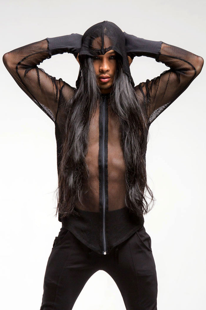 black mesh hoodie mens