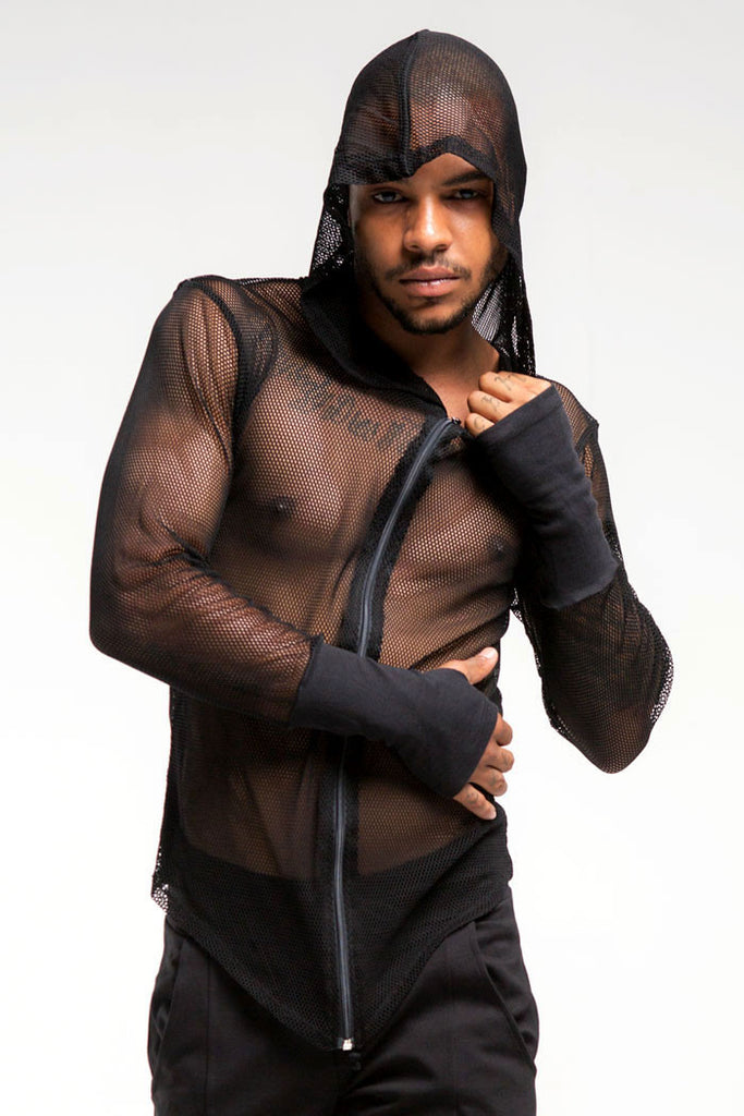 black mesh hoodie mens