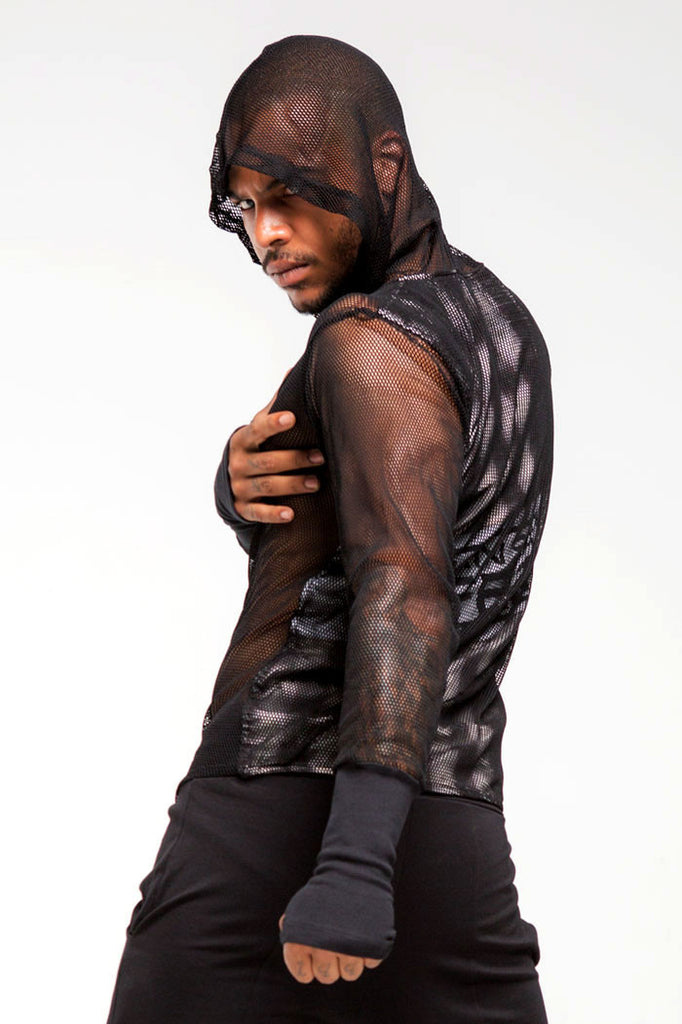 black mesh hoodie mens