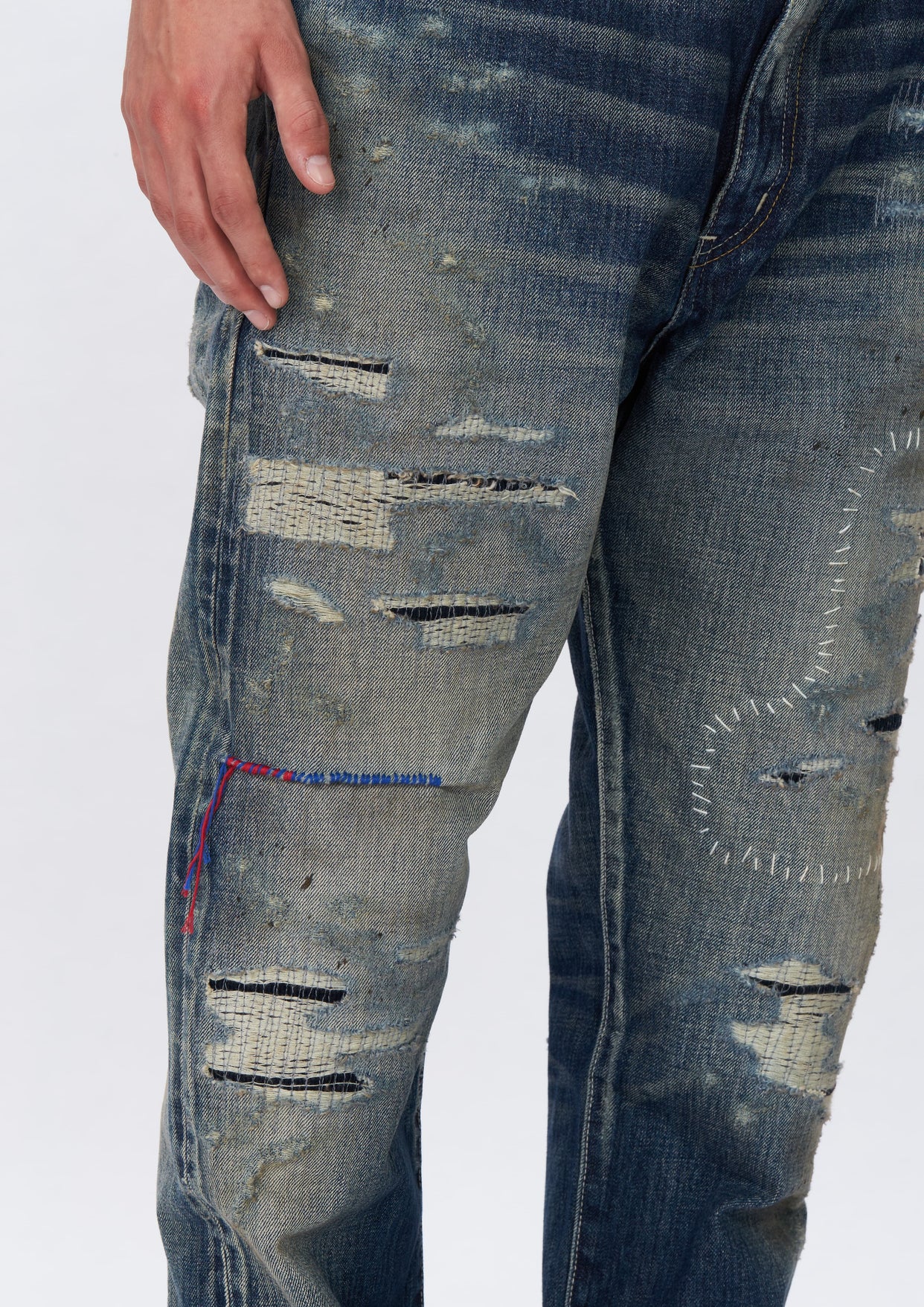 PCCVISION 3MAN0N Washed Damaged Jeans | unimac.az