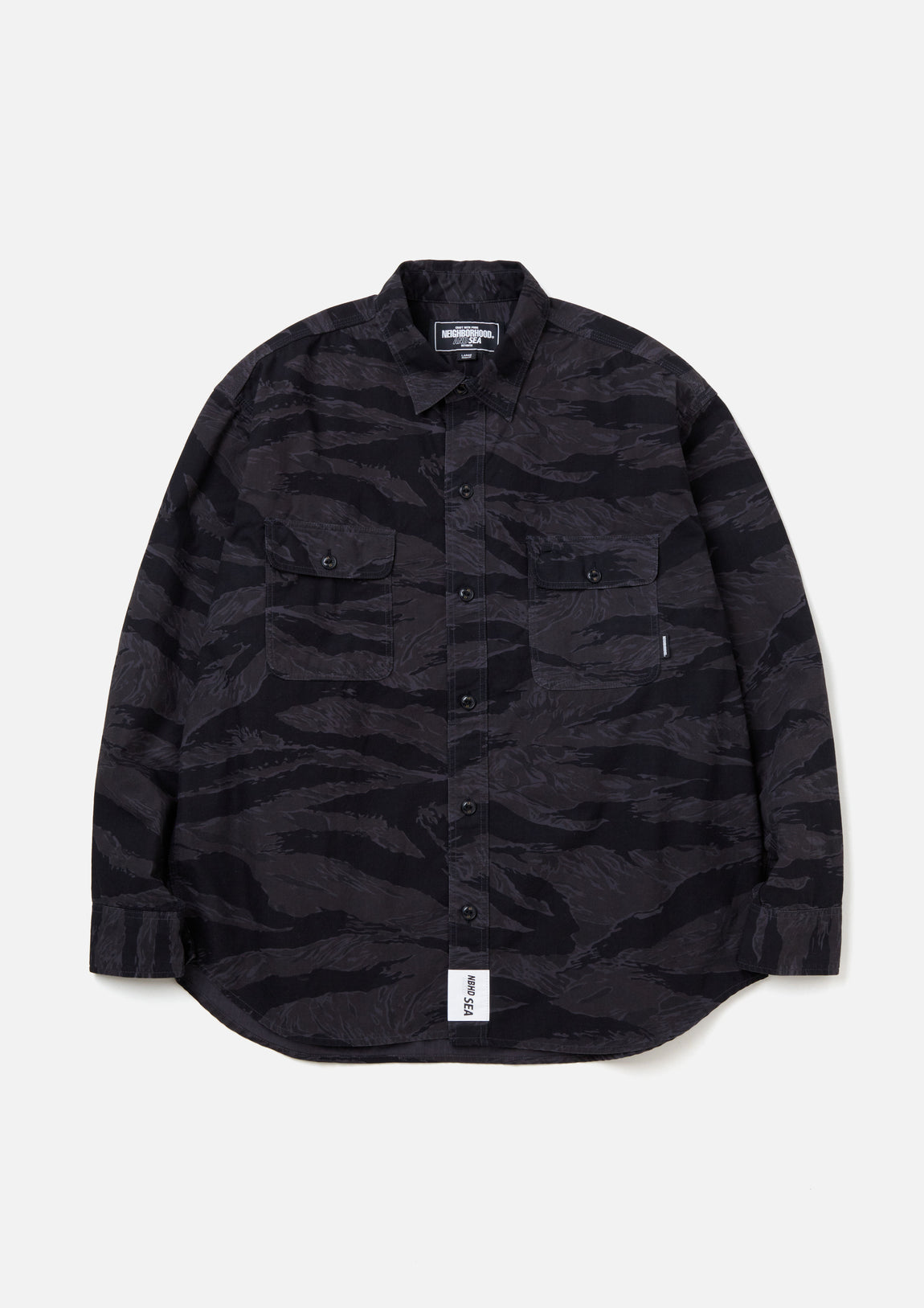 NH X WIND AND SEA . CAMOUFLAGE OFFICER SHIRT LS