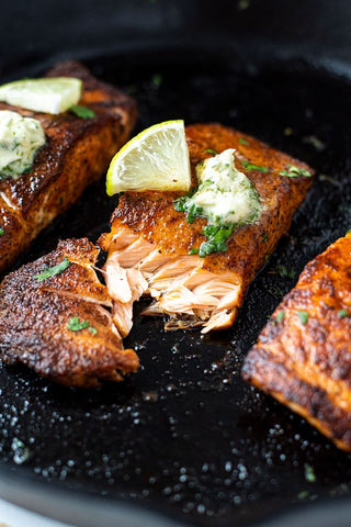 Blackened salmon with cilantro lime butter