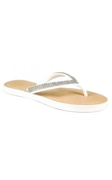 white diamante flip flops