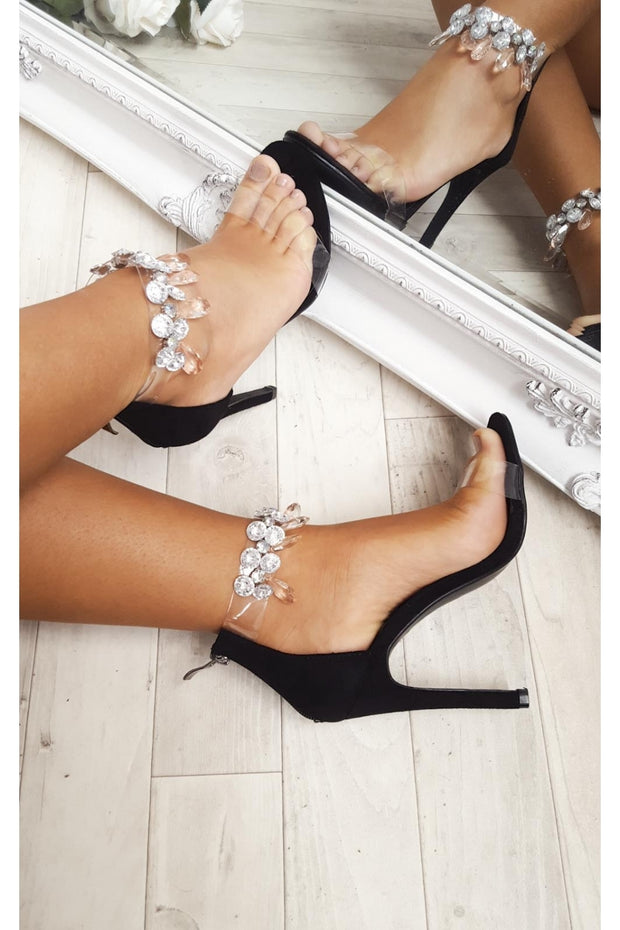 jewelled clear strap heels