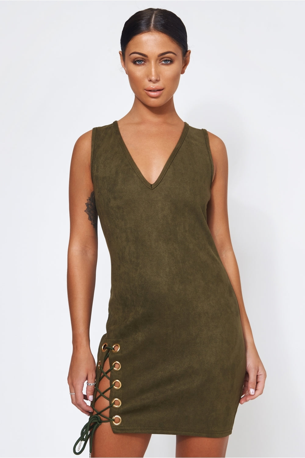 Khaki Suede Lace Up Mini Dress – The Fashion Bible