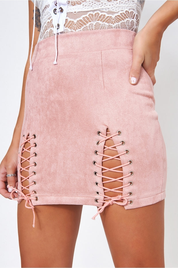 pink lace up