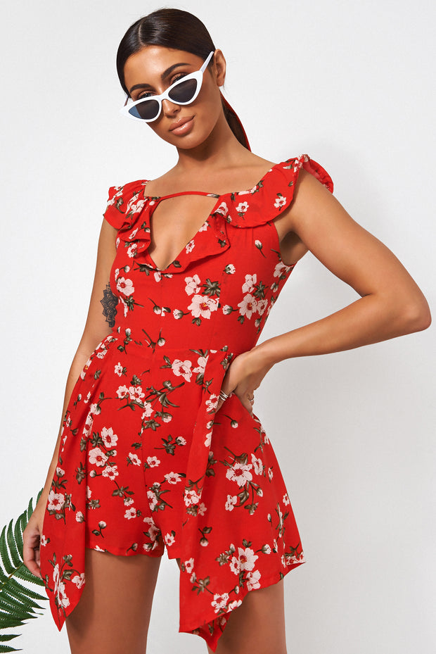 red bardot playsuit