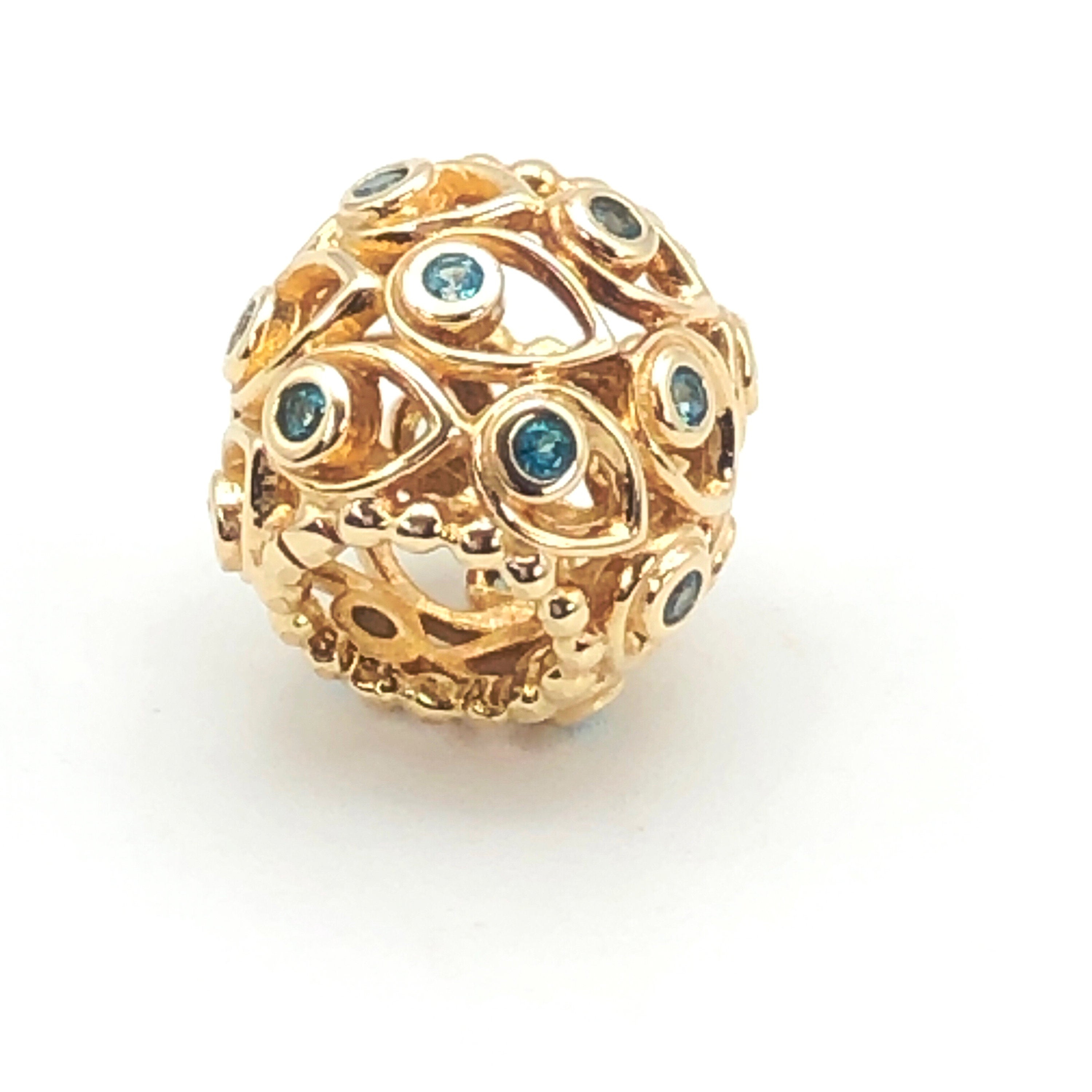 PANDORA 14K Gold Ocean Treasures Openwork Charm With Blue Topaz