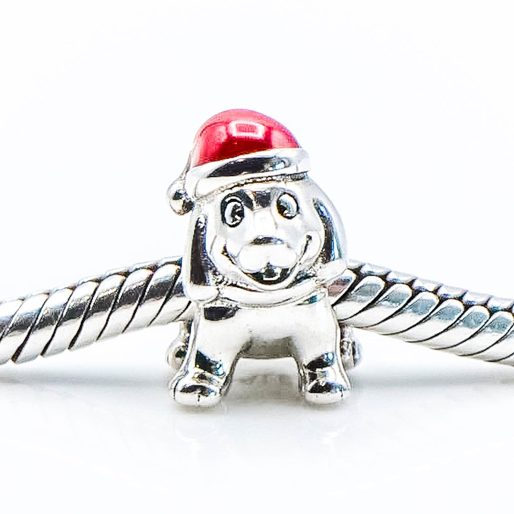 Pandora Christmas Puppy Sterling Silver Charm With Red Enamel