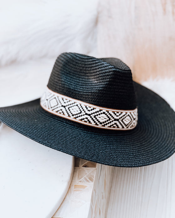 Laken straw Panama hat [black]
