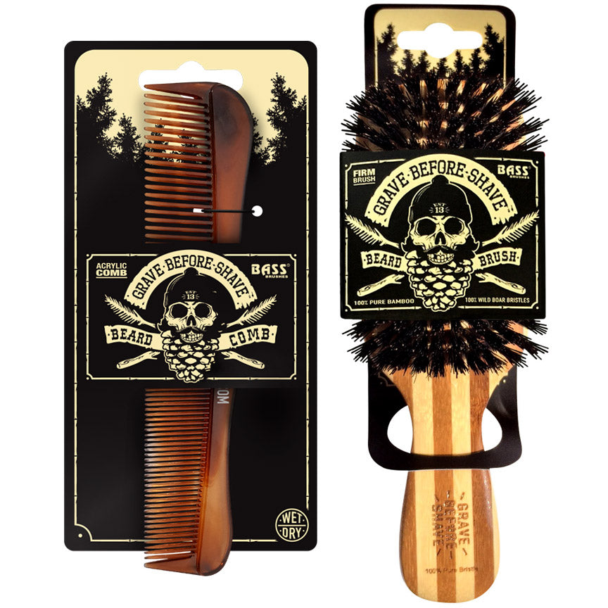 GRAVE BEFORE SHAVE™ Beard Brush and Acrylic Tortoise Shell Fine/Wide Tooth Comb