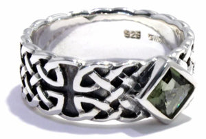 
                
                    Load image into Gallery viewer, Square Moldavite Men&amp;#39;s Ring Celtic Band
                
            