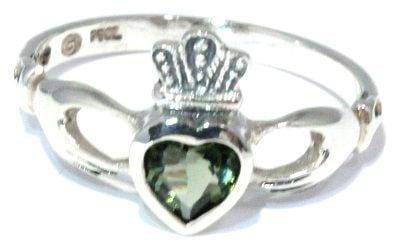 
                
                    Load image into Gallery viewer, Faceted Moldavite Irish Claddagh Ring Silver
                
            