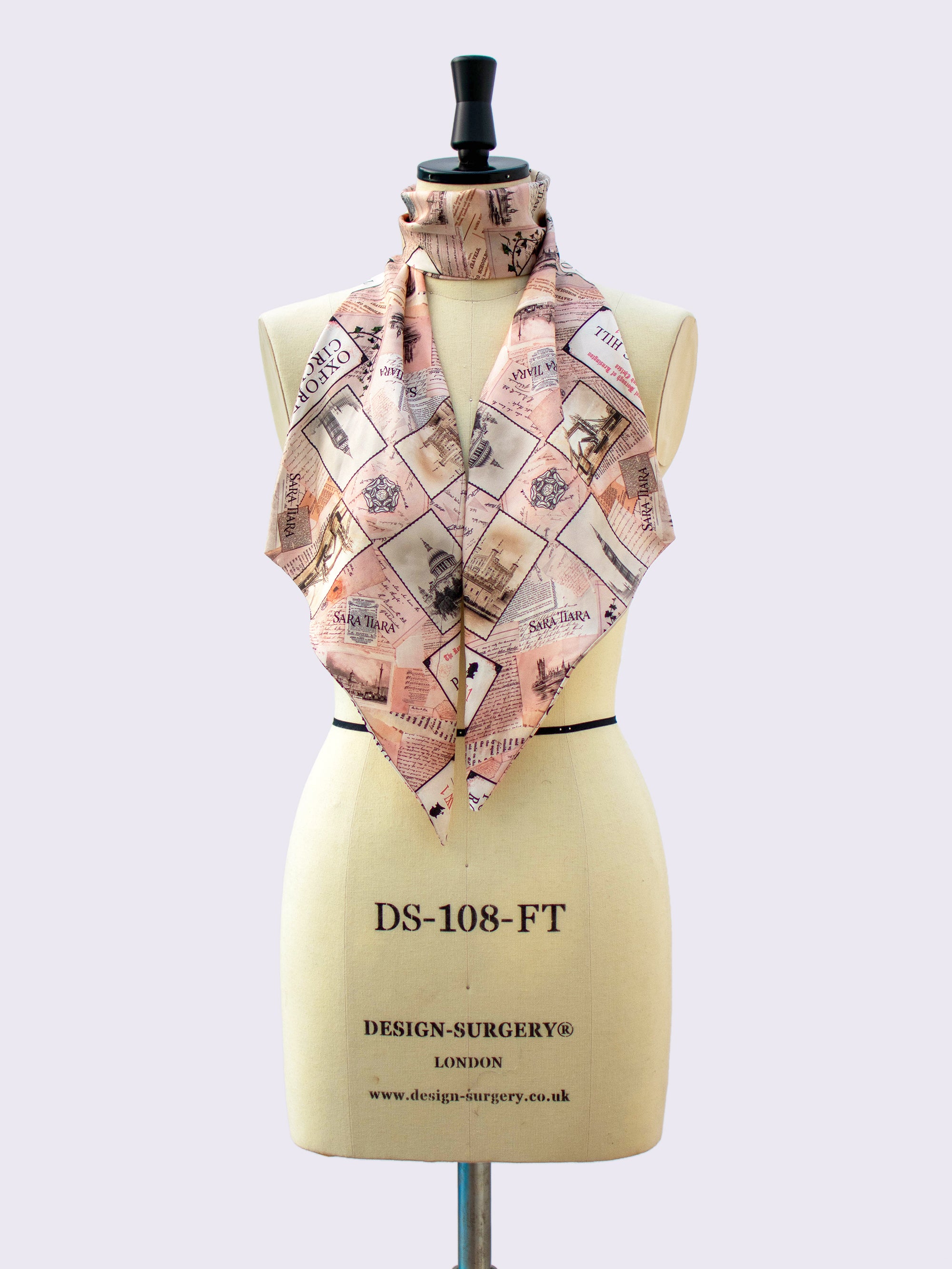 Silk Skinny Scarf. London Print – Sara Tiara