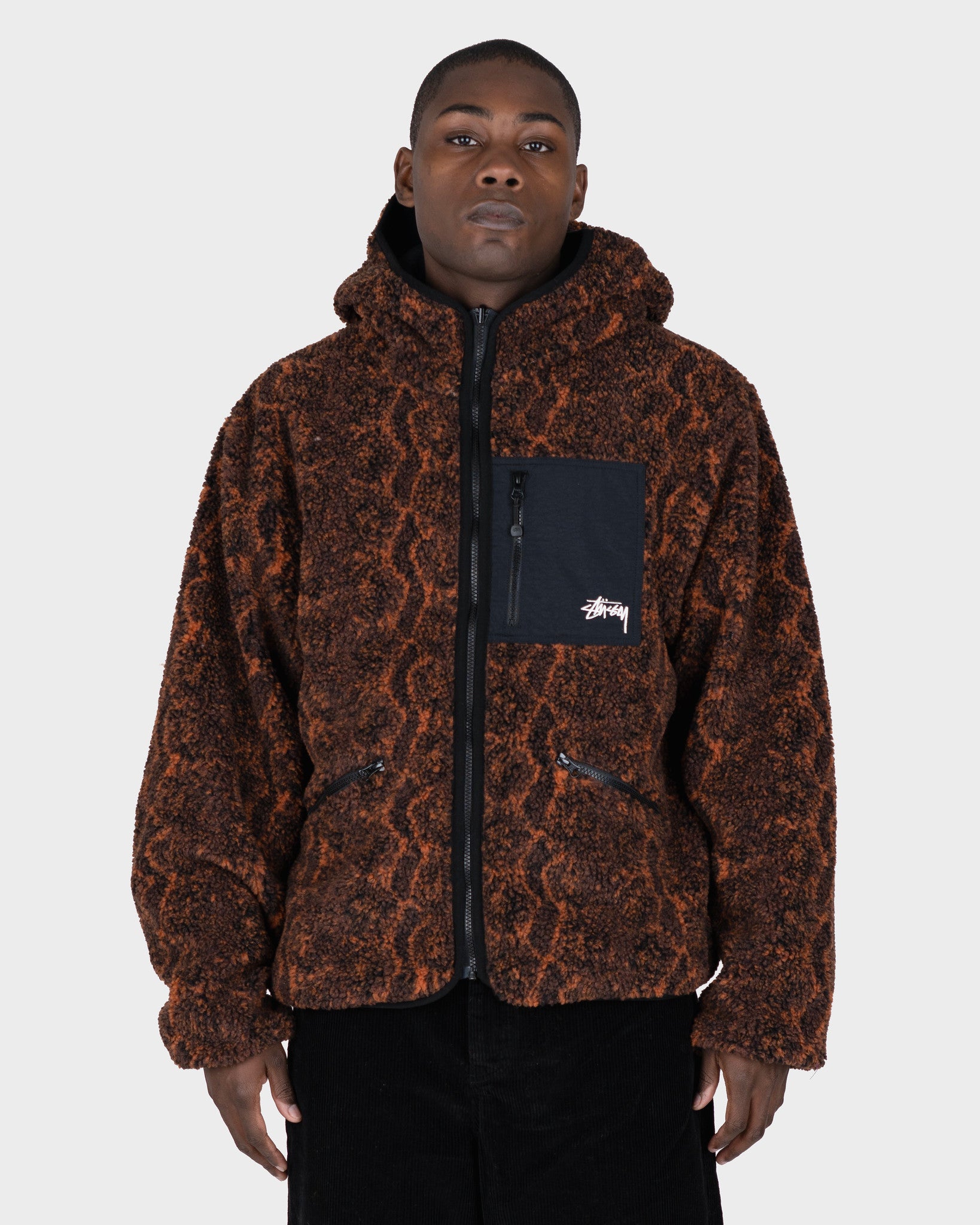 Stussy Snake Jacquard Sherpa Jacke.tタグ付き - ブルゾン