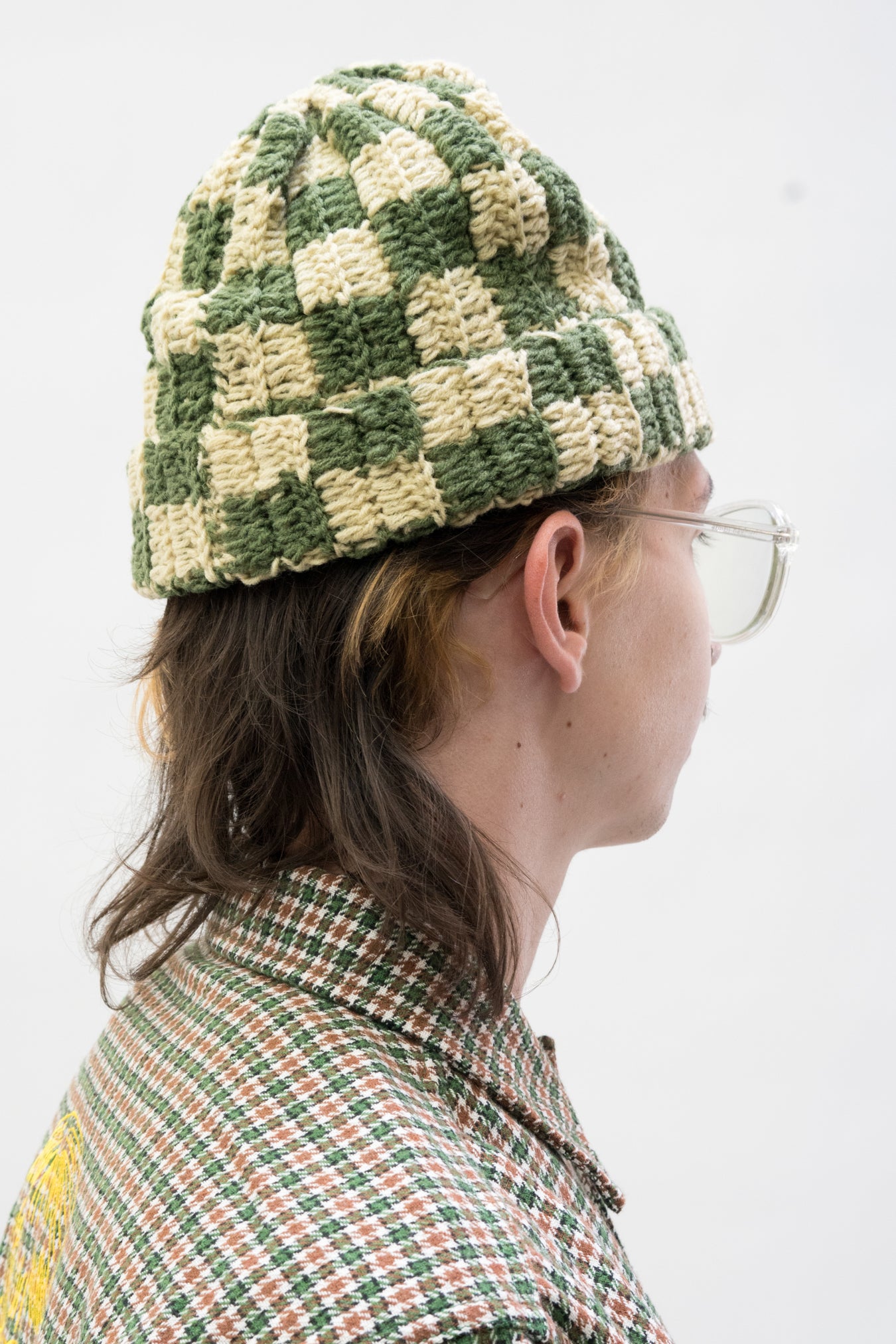 Stussy Crochet Checker Beanie in Olive