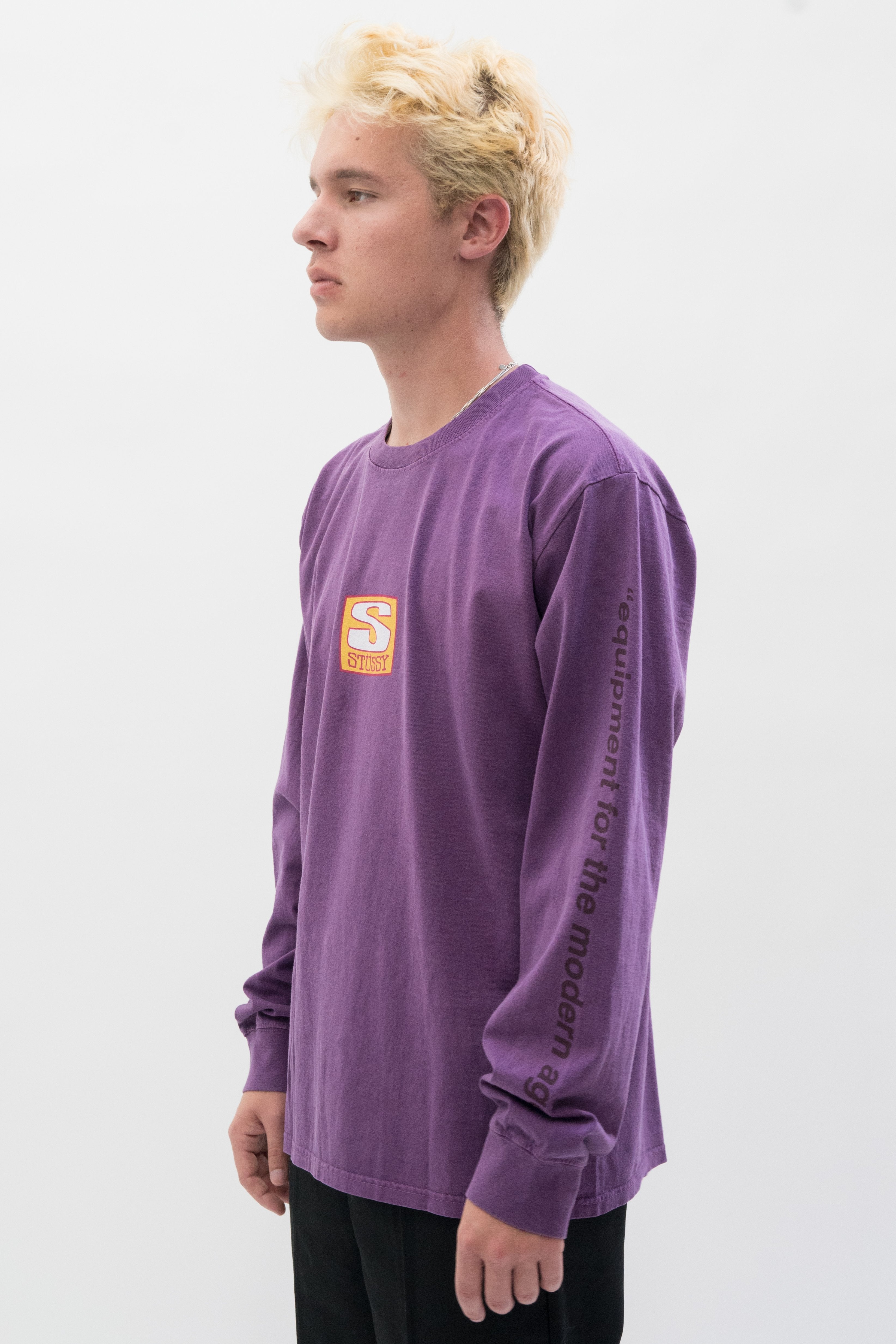 Stussy Equipment Company Pigment Dyed Longsleeve in Purple