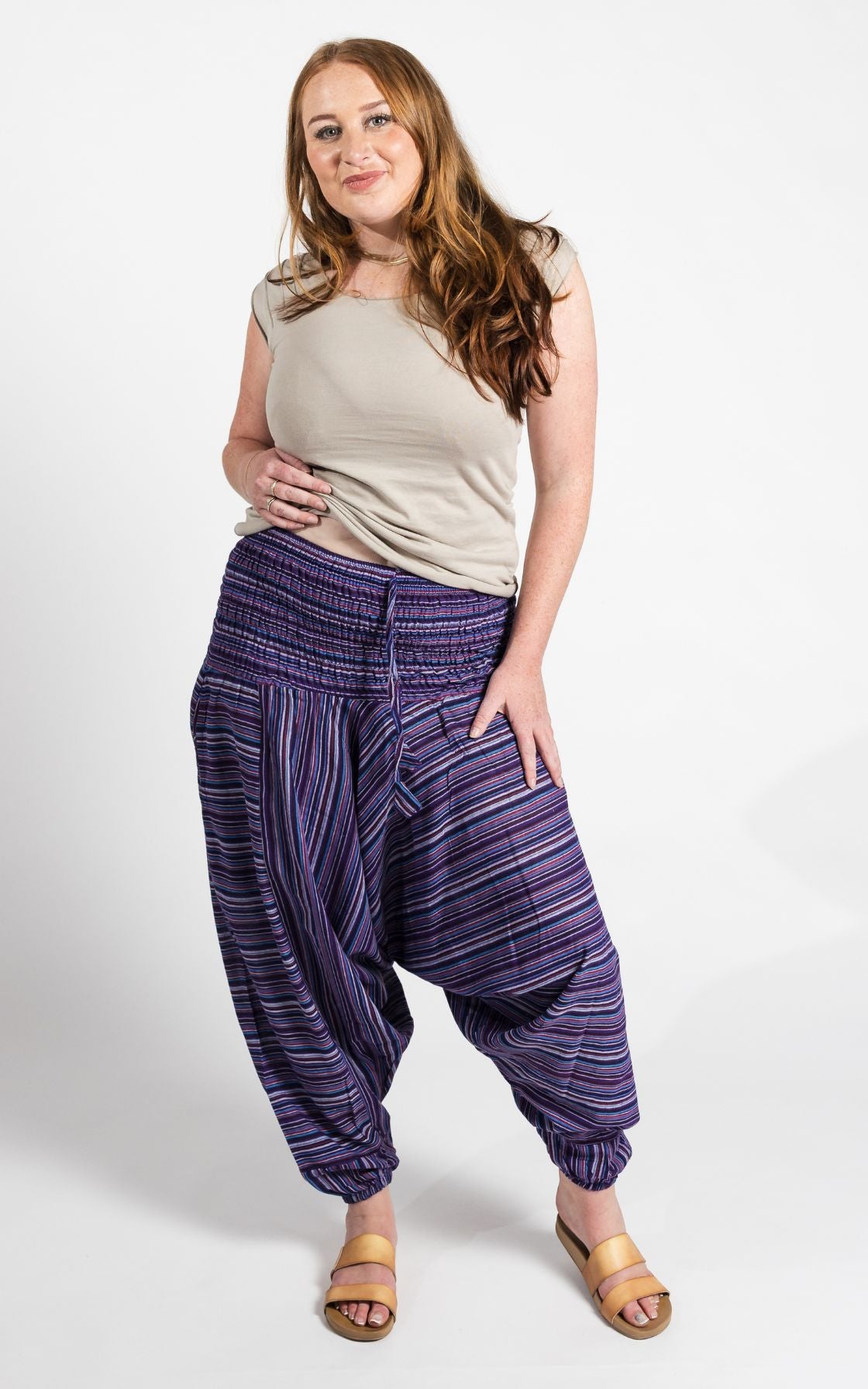 Low Crotch Pants - Striped Purple