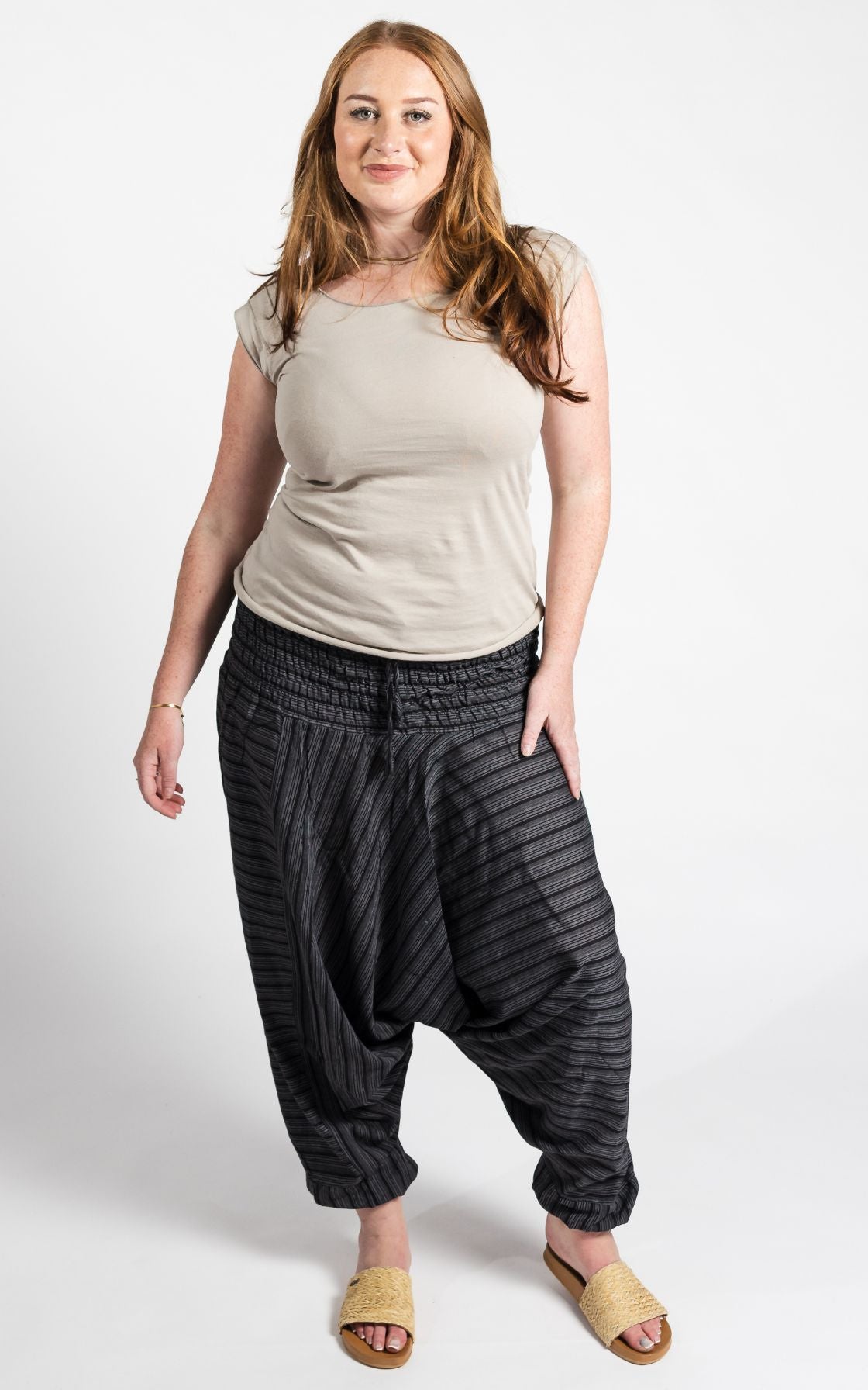 Low Crotch Pants - Striped Black