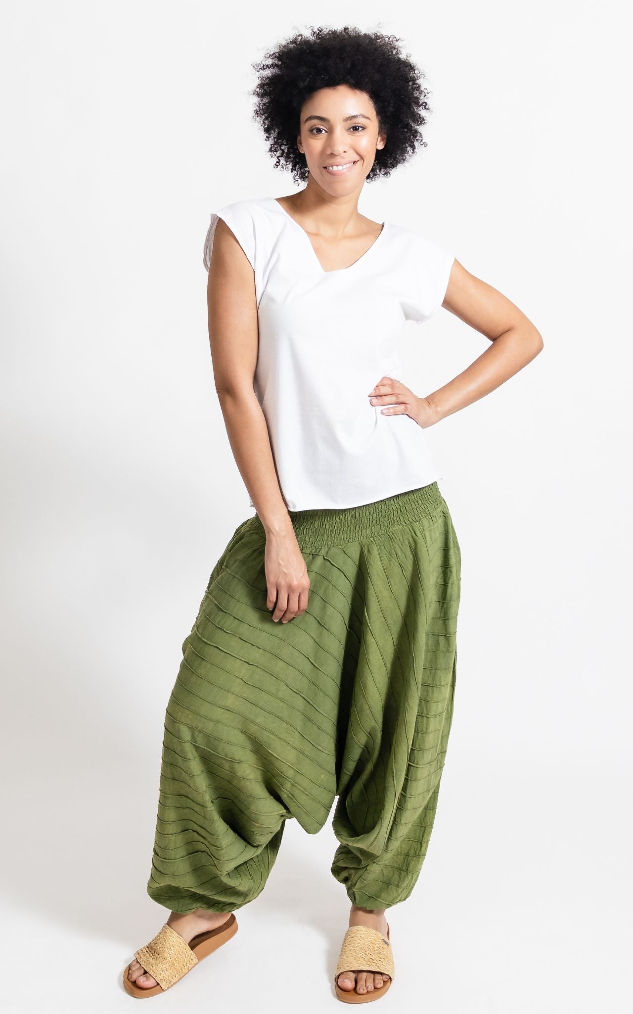 Low Crotch Pants Pintuck - Green