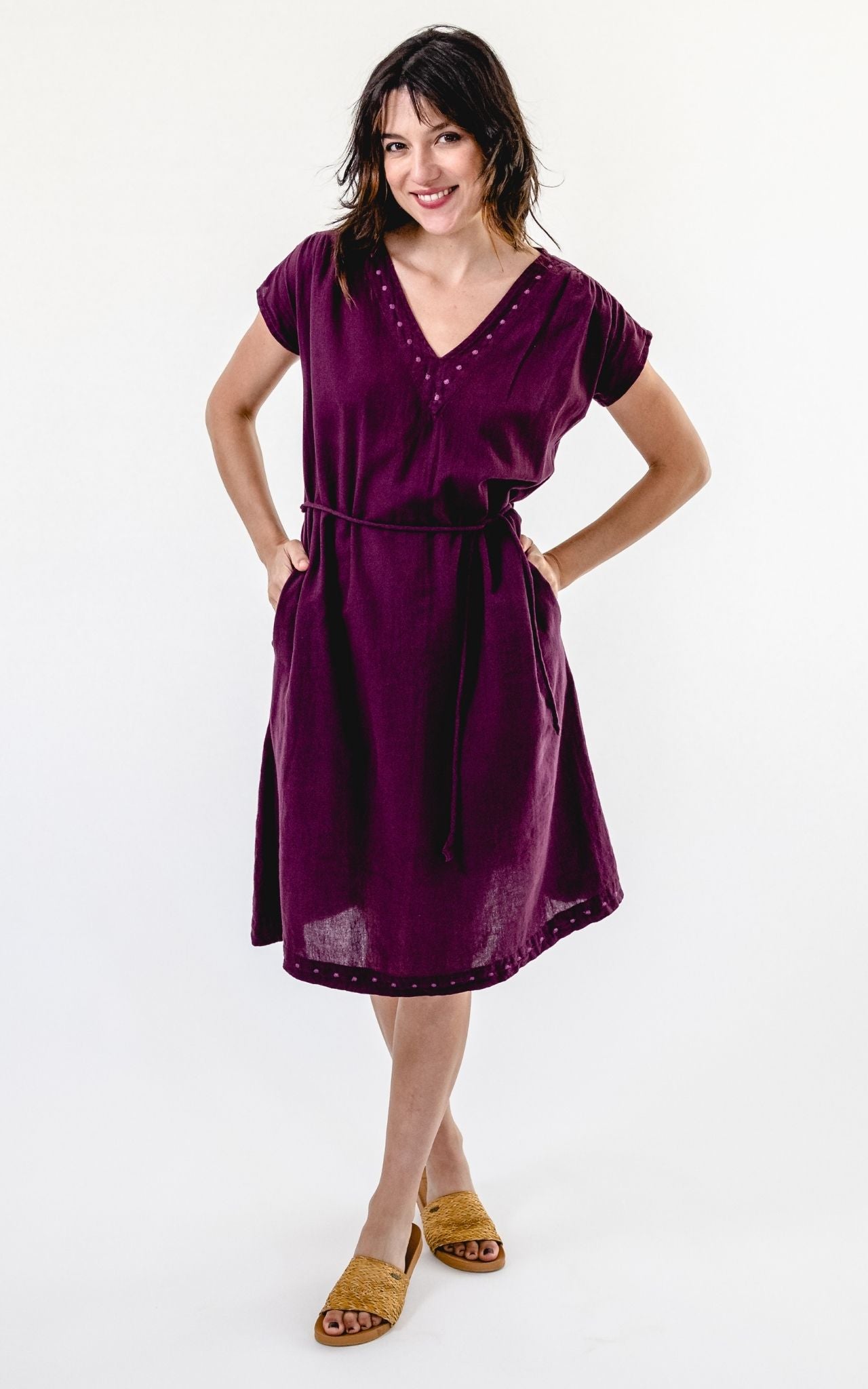 Aurora Dress (Embroidered) - Wine