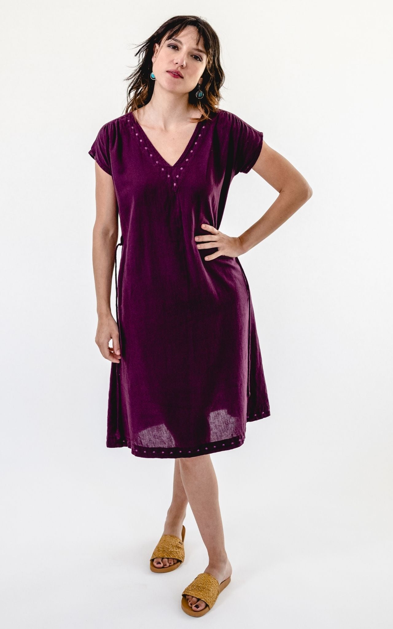 Aurora Dress (Embroidered) - Wine