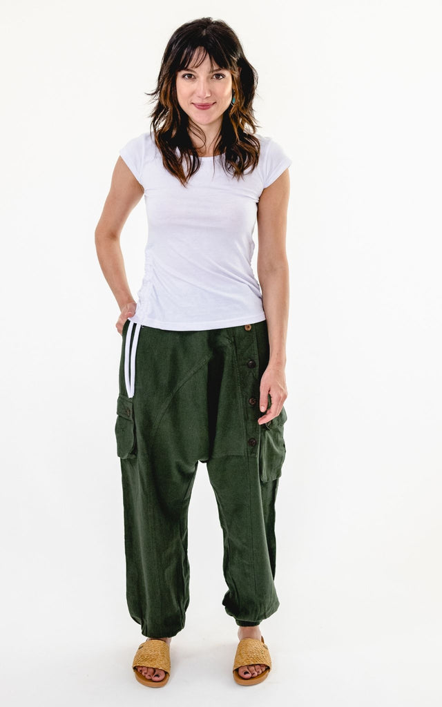 Surya Australia Ethical Drop Crotch Pants Made in Nepal - Green #colour_green