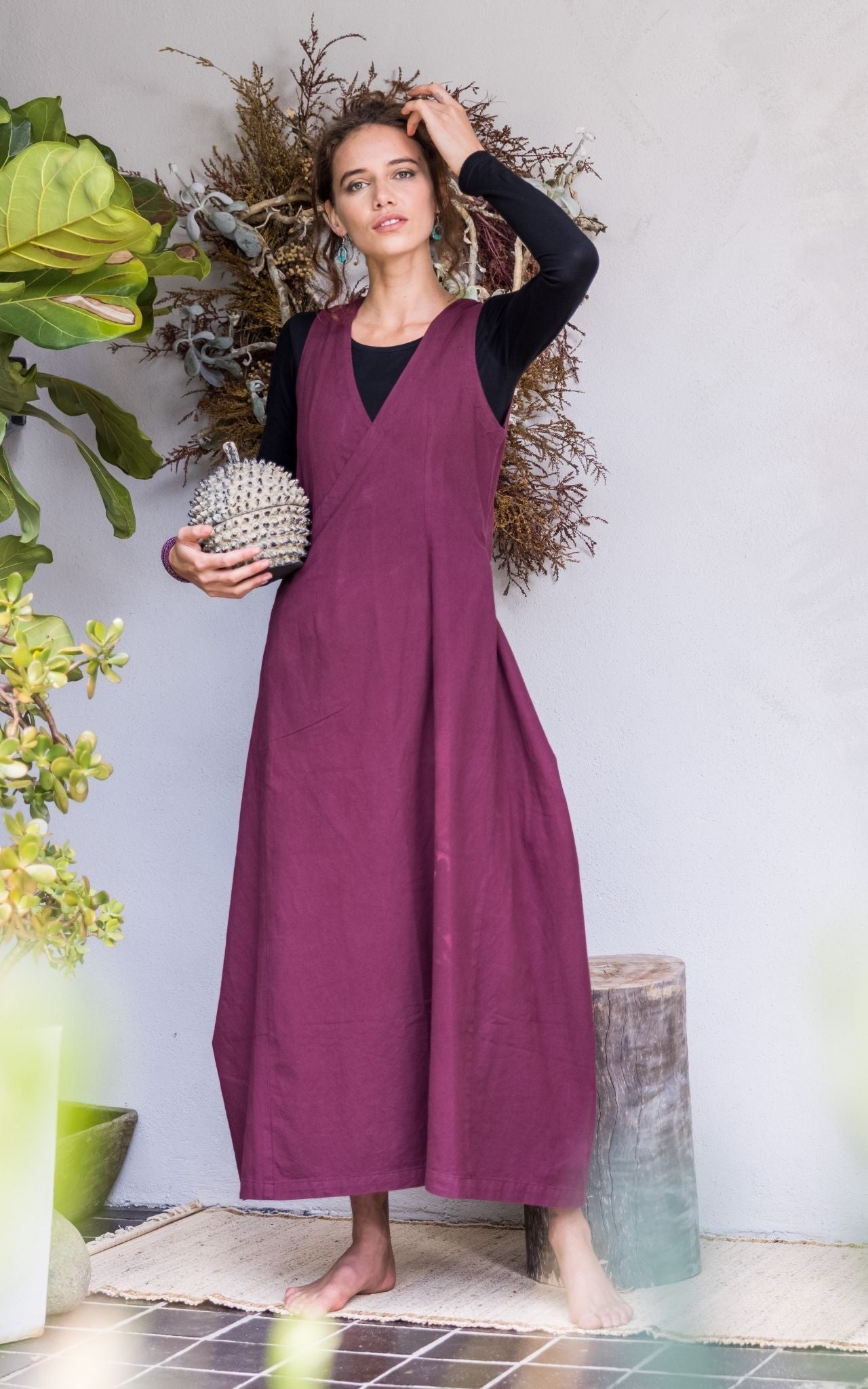 Tibetan Wrap Dress - Wine