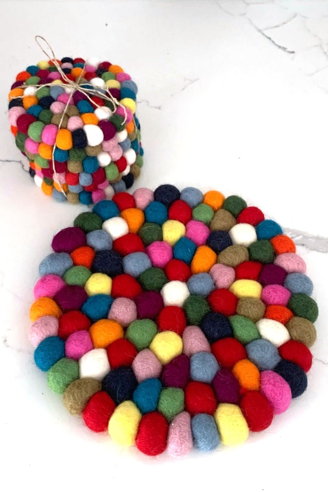 Felt Ball Set - Trivet + 6 Coasters (Multicolour)