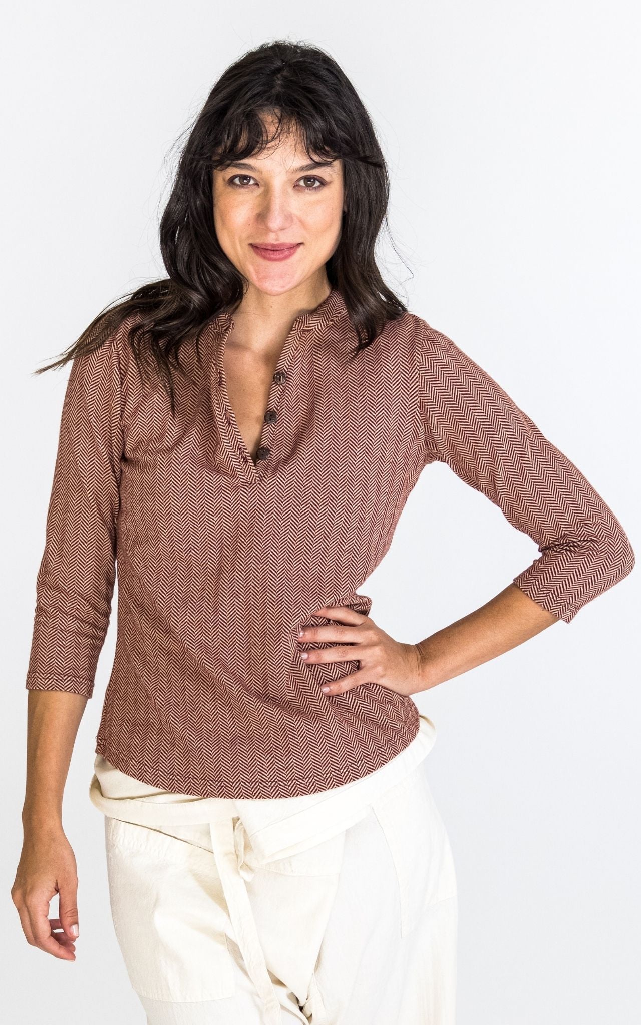 Clementine Top (Herringbone) - Maroon