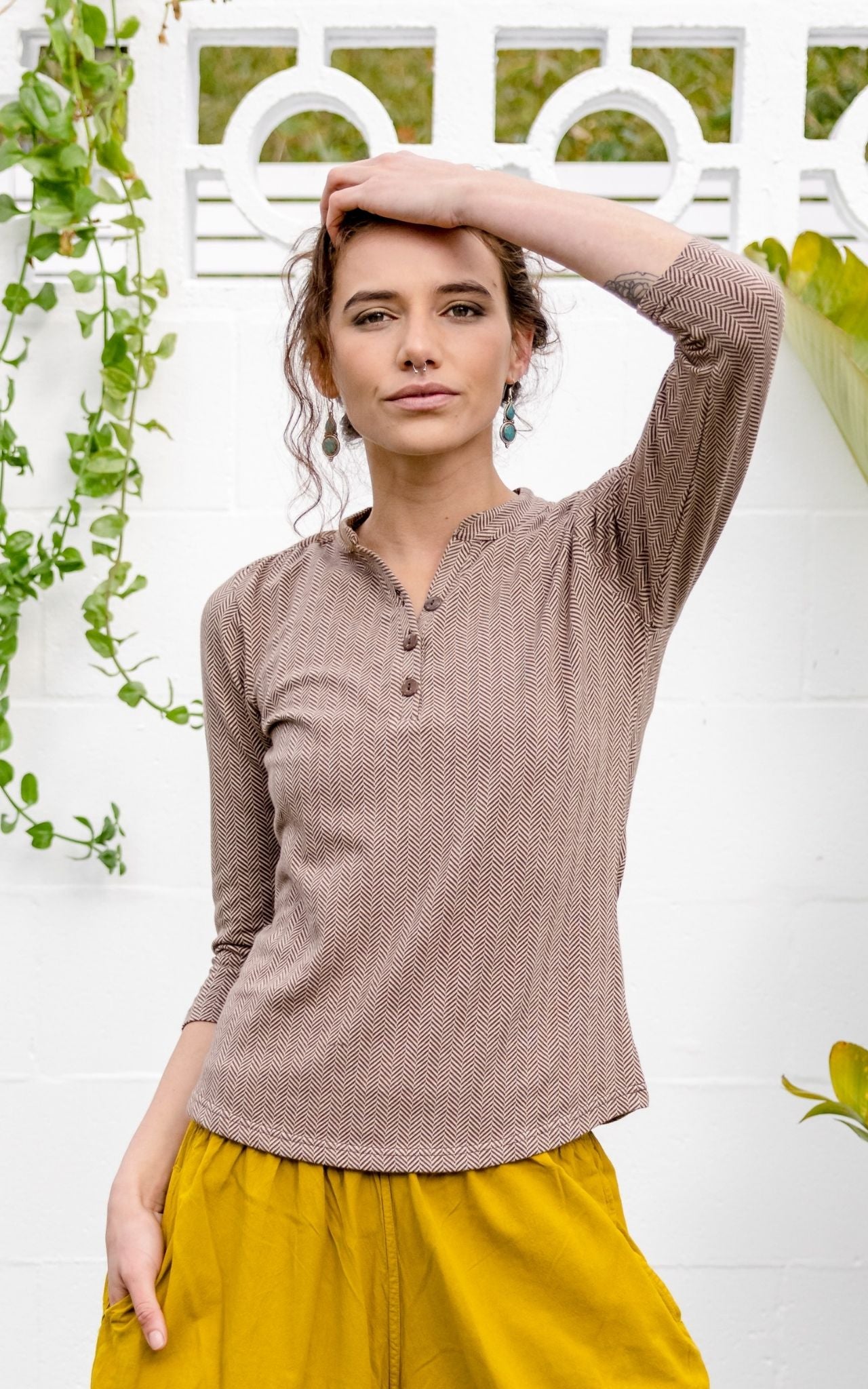 Clementine Top (Herringbone) - Coffee