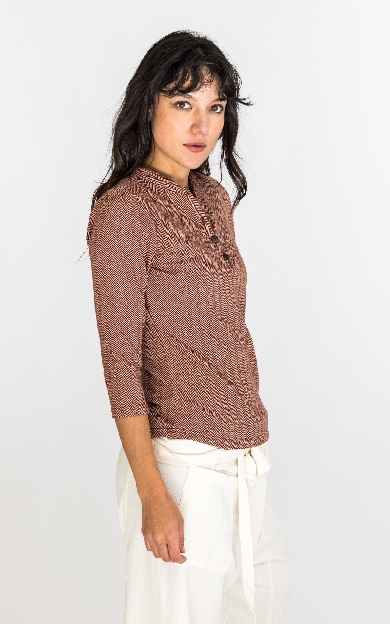 Clementine Top (Herringbone) - Maroon