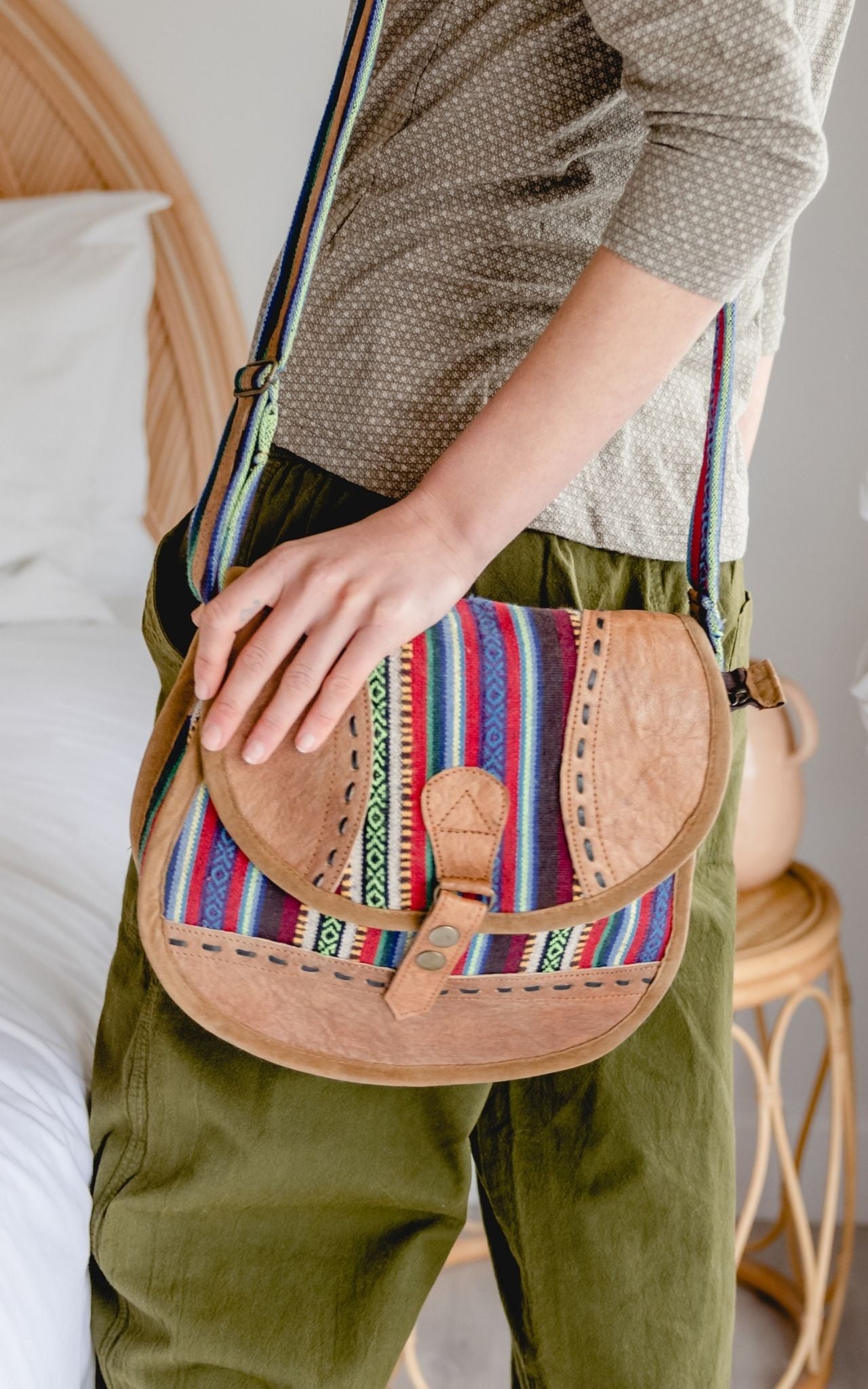 Buffalo Leather & Cotton Bag - Fougères