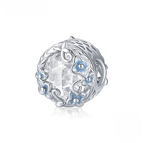 PAHALA 925 Strling Silver Blue Flower Secret Garden White Crystal Charm Bead